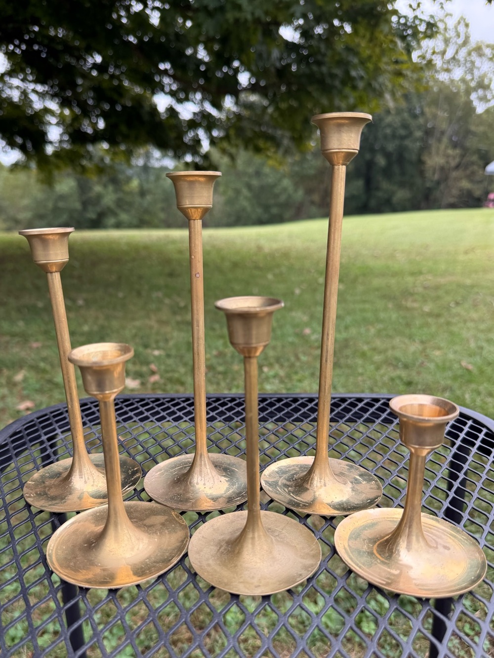 set of six vintage brass candlestick holders